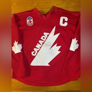 #99 Red Canada Gretzky Captain Hockey Jersey Long Sleeve Embroidered Small